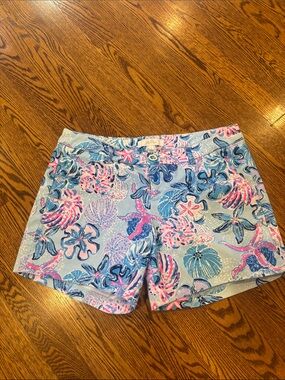 Lilly Pulitzer Pastel Blue Shell & Starfish Print Bermuda Shorts